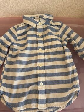 GAP Toddler Striped Button-Front Shirt Dress in Blue and Cream